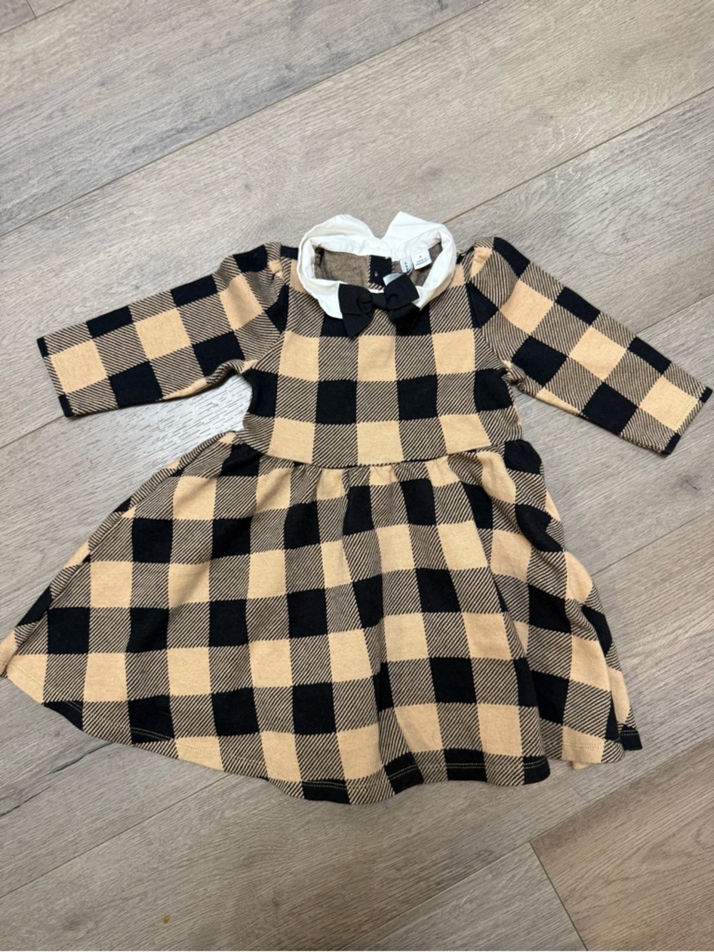 Janie and Jack Black and Tan Buffalo Plaid Dress with White Collar